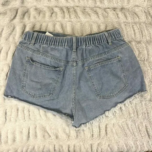 Shein Curve Denim Shorts Women 0XL Distressed Frayed Hem Daisy Embroidered - Picture 2 of 6